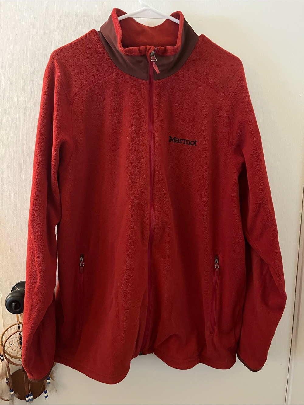 Marmot Men’s XL Red Fleece Full Zip Jacket Zip Pockets Outdoor Hiking